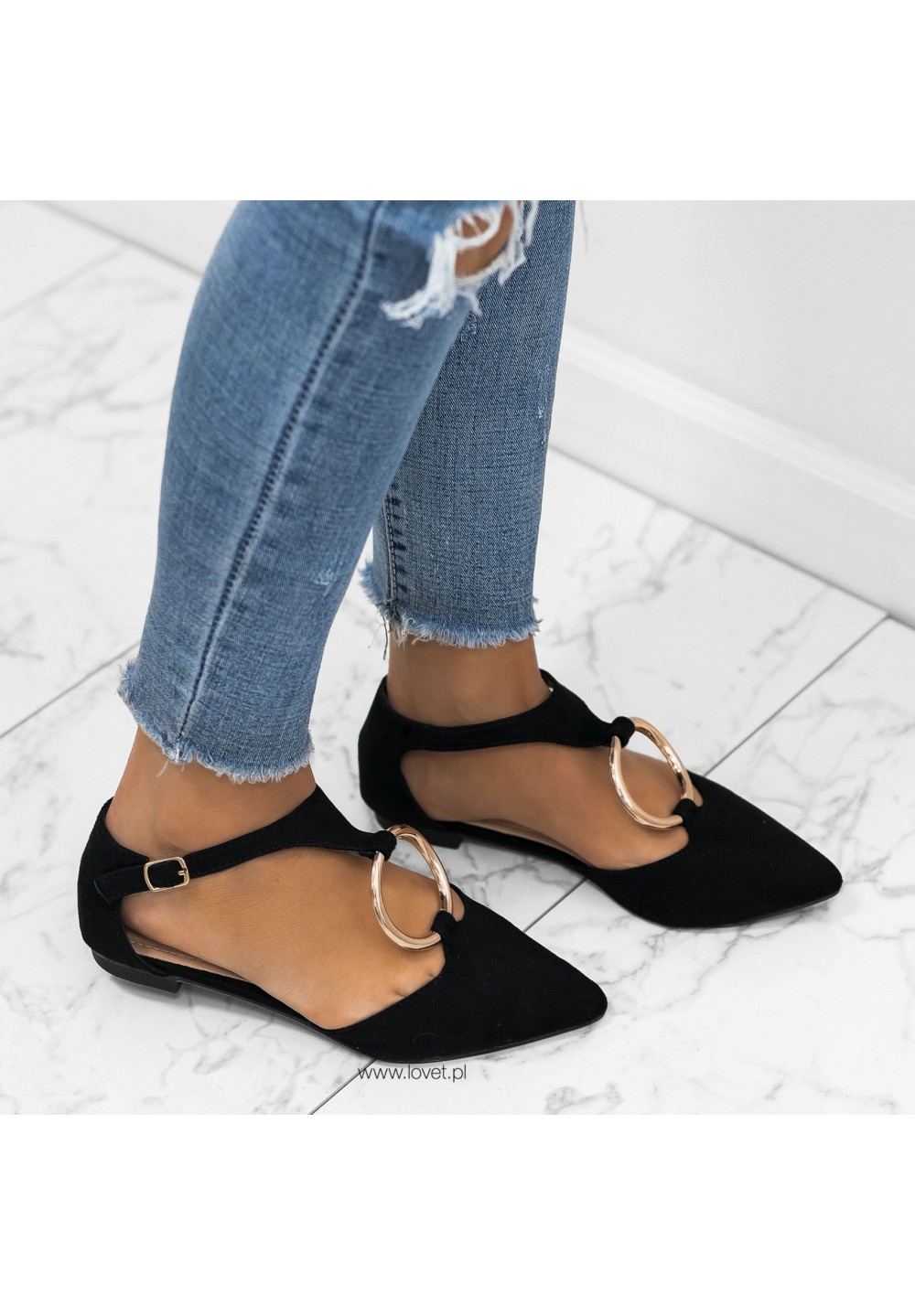 Balerinki Zamszowe Czarne Pixie