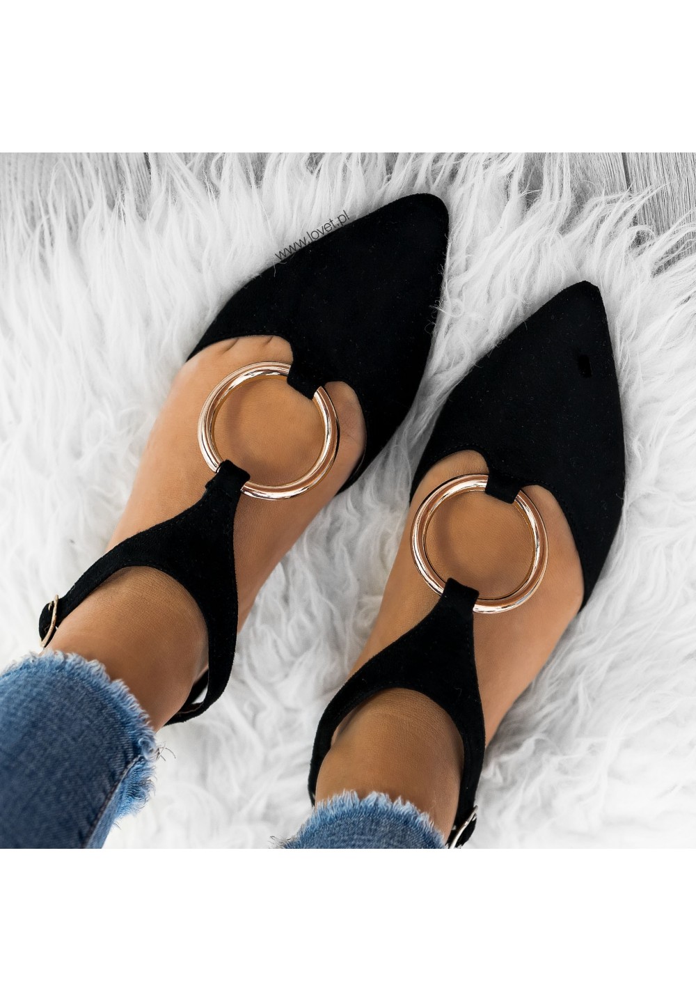 Balerinki Zamszowe Czarne Pixie