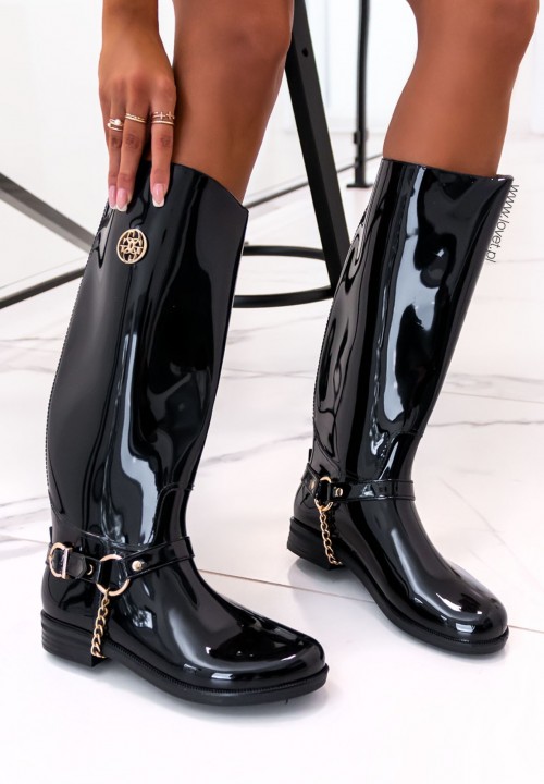 Czarne Kalosze z Łańcuszkiem Merin