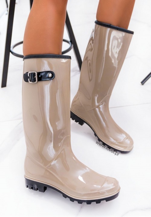 Beżowe Błyszczące Kalosze z Klamerką Feline