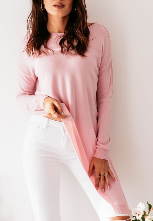 Sweter Asymetryczny Różowy Lerine