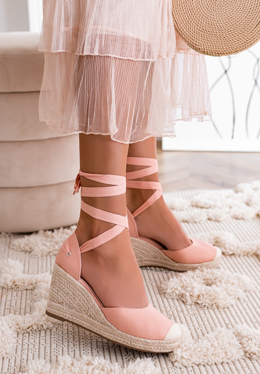 Sandały Espadryle Koturny Różowe Maddie