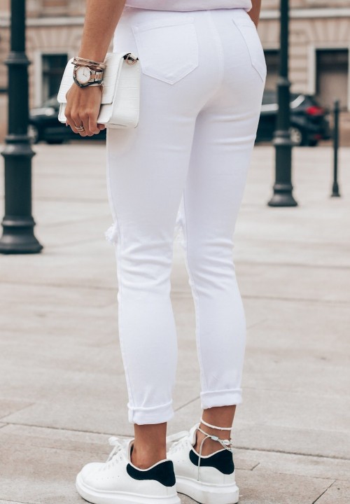 Spodnie Jeansowe z Dziurami Białe Verso
