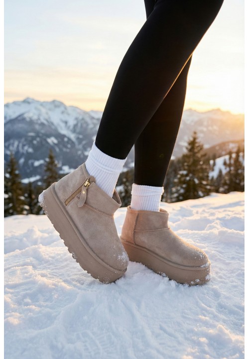 Beżowe Botki Zamszowe Velwet