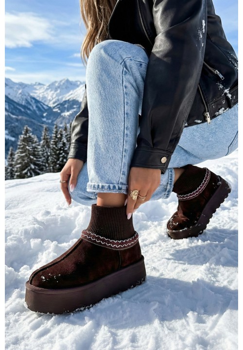 Śniegowce Brązowe Z Haftem Tamar