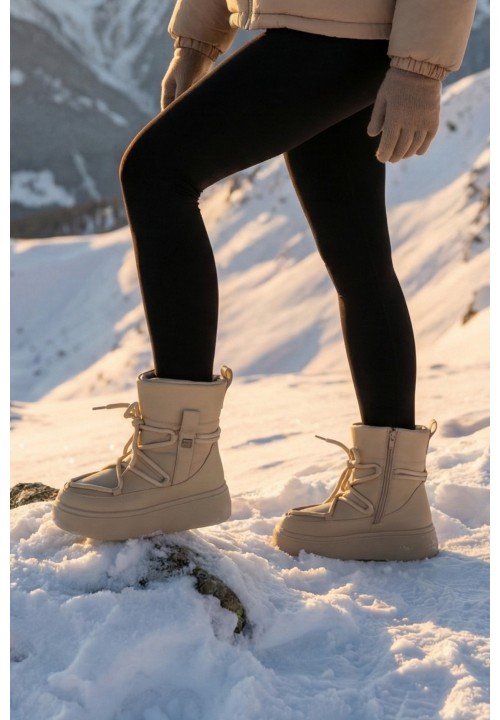 Beżowe Śniegowce Ocieplane Purlina