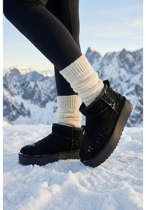 Śniegowce Czarne Zamsz Naturalny Elza