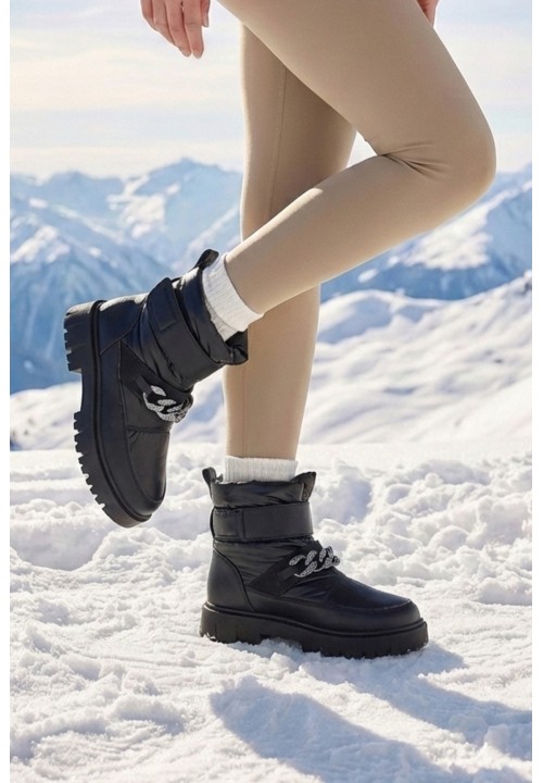 Botki Trapery Czarne Z Łańcuchem Zulma