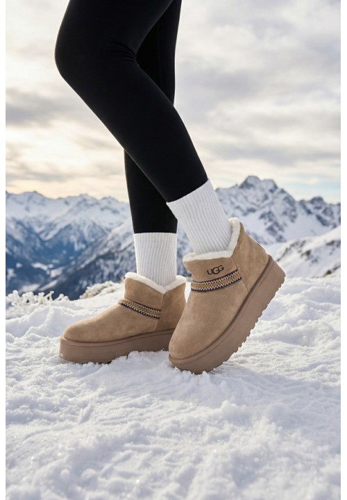 Khaki Botki Zamszowe Ocieplane Candy