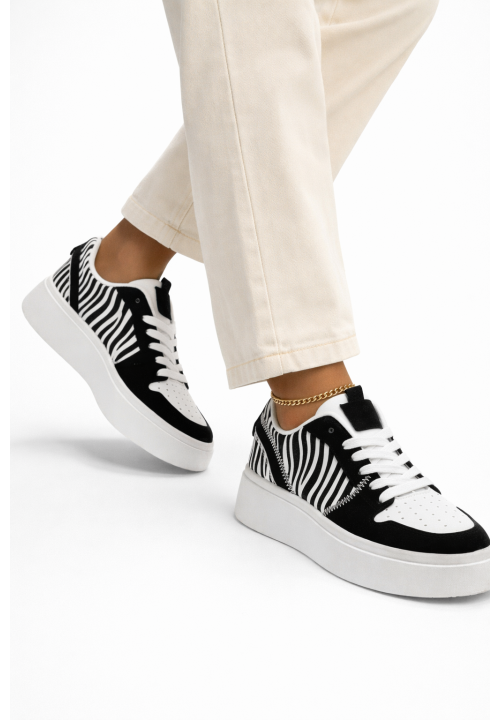 Biało-czarne Sneakersy we Wzór Zebry...