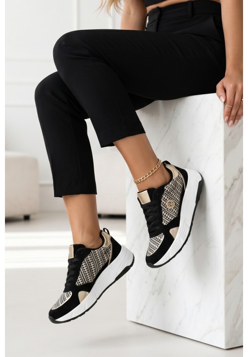 Czarne Sneakersy ze Złotymi Ozdobami...