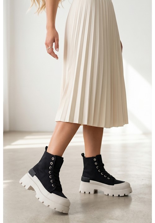 Czarno - Białe Materiałowe Trampki...