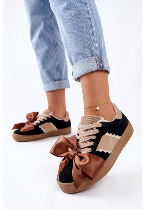 Trampki Sneakersy Czarne Z Kokardką...
