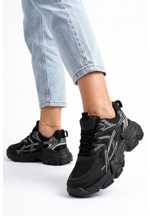 Czarne Sneakersy z Białymi Wstawkami...