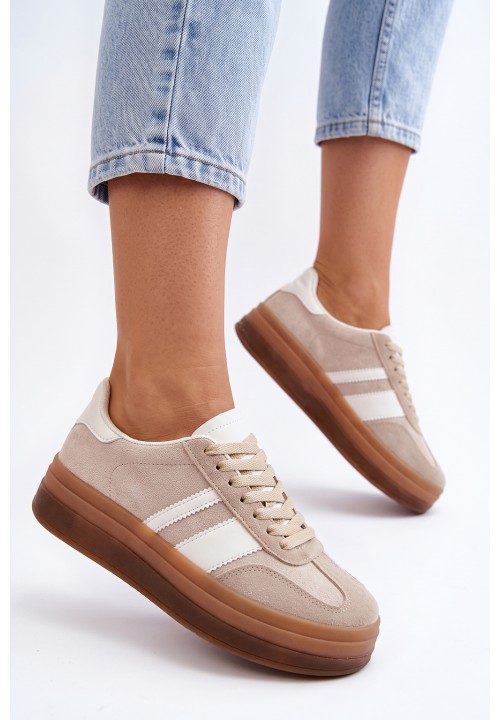 Trampki Sneakersy Beżowe Zamszowe Nika