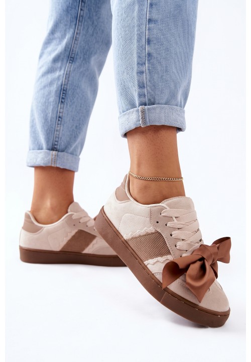 Trampki Sneakersy Beżowe Z Kokardką...