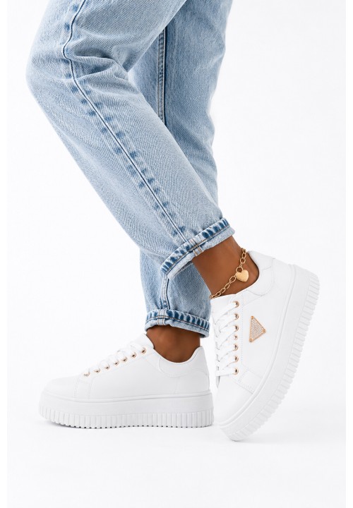 Trampki Sneakersy Białe Na Platformie...