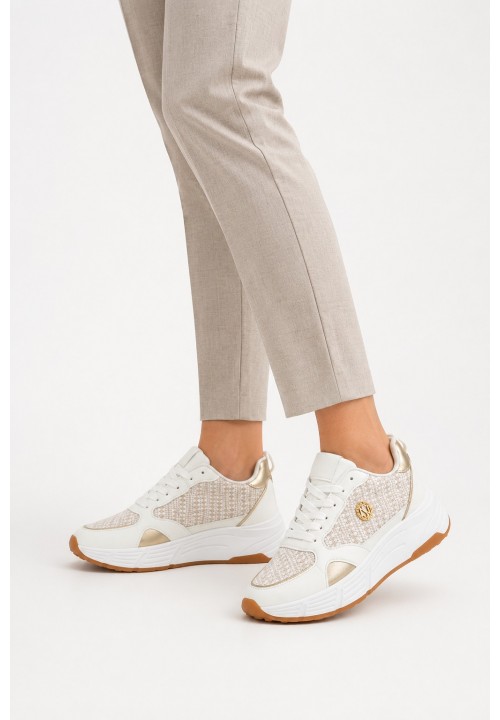 Biało-złote Sneakersy ze Złotymi...